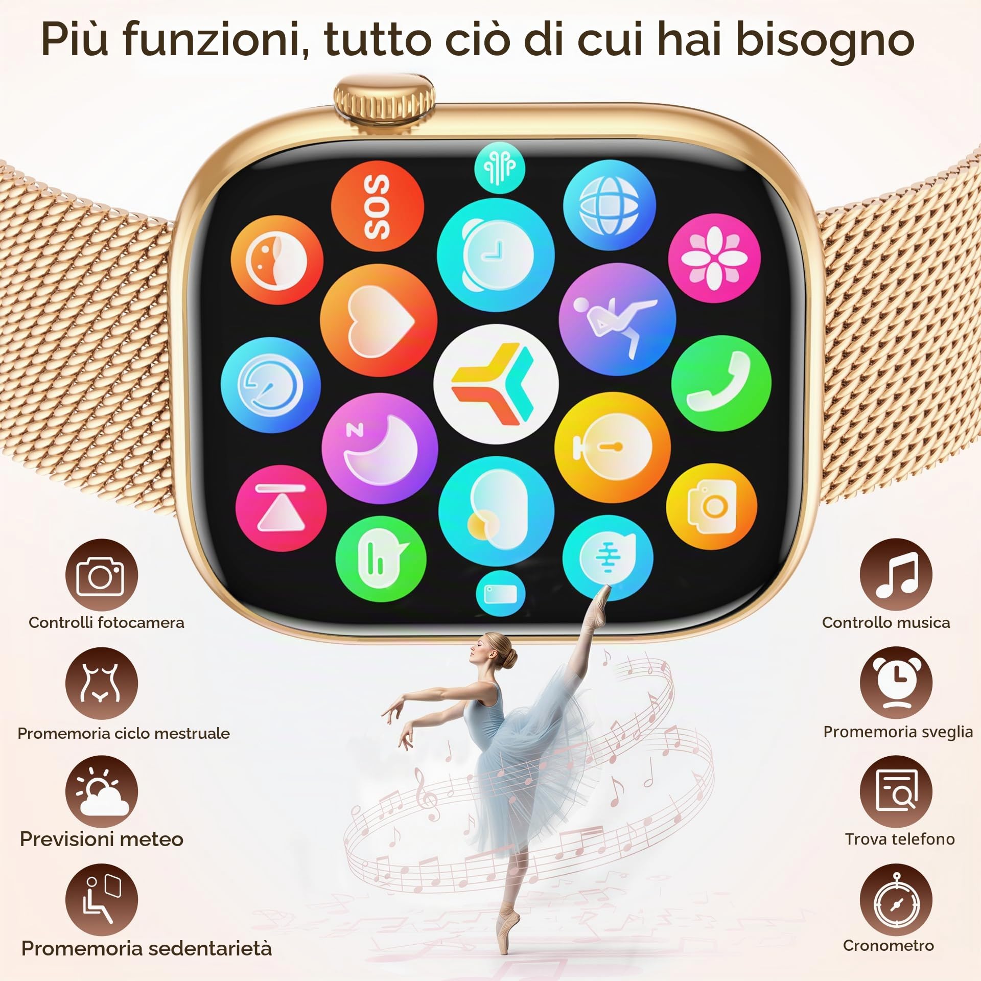Smartwatch Donna Orologio con Chiamate Bluetooth: 1.83" Oro Smart Watch con QuadranteDinamico Contapassi Monitoraggio Sonno Sportivo Fitness Tracker IP67 impermeabile AI Vocale Compatibile Android iOS