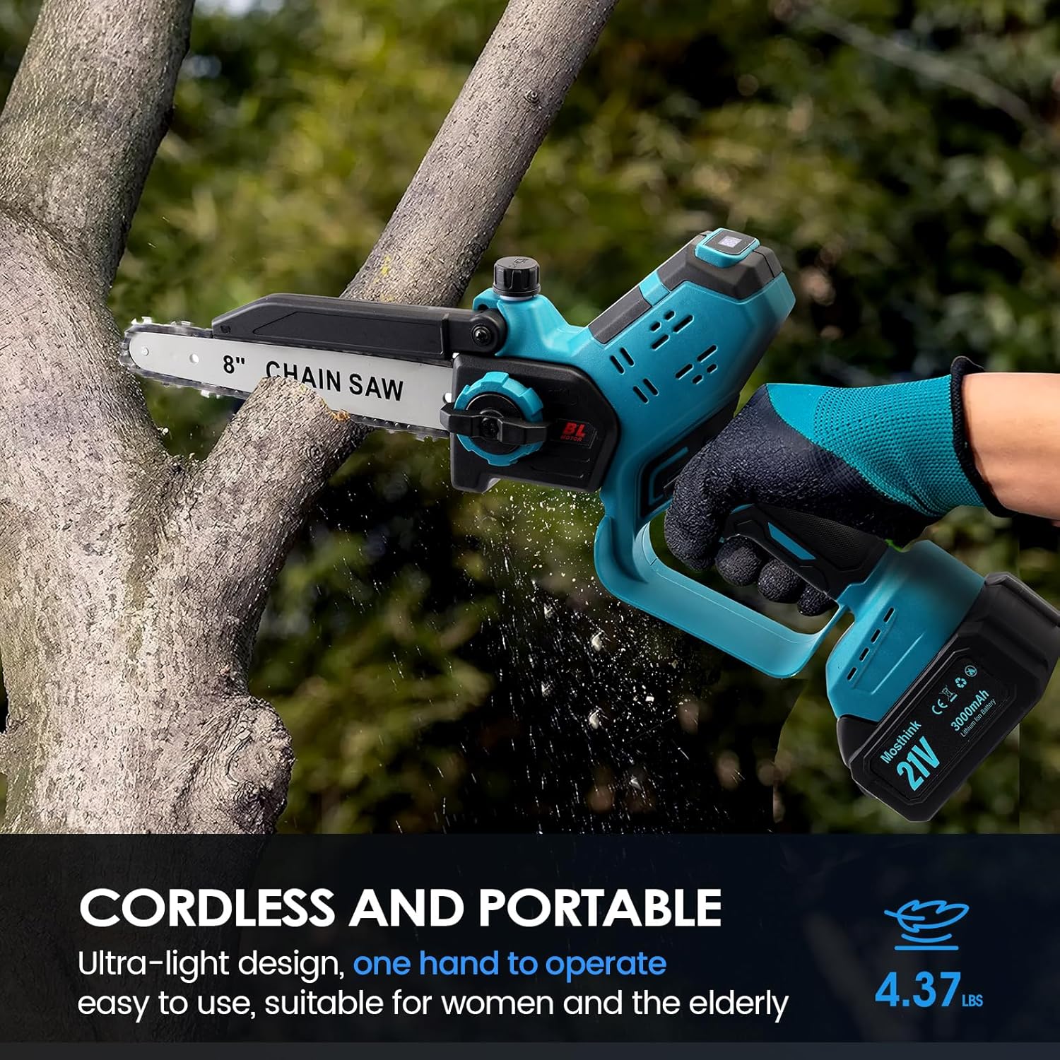 21V Brushless Mini Chainsaw Cordless, 8-Inch & 6-Inch Electric Chainsaw, 2 x 3000mAh Battery Powered Chain Saw, Portable Handheld Saw for Tree Trimming, Wood Cutting, Gardening Tool Gift for Men