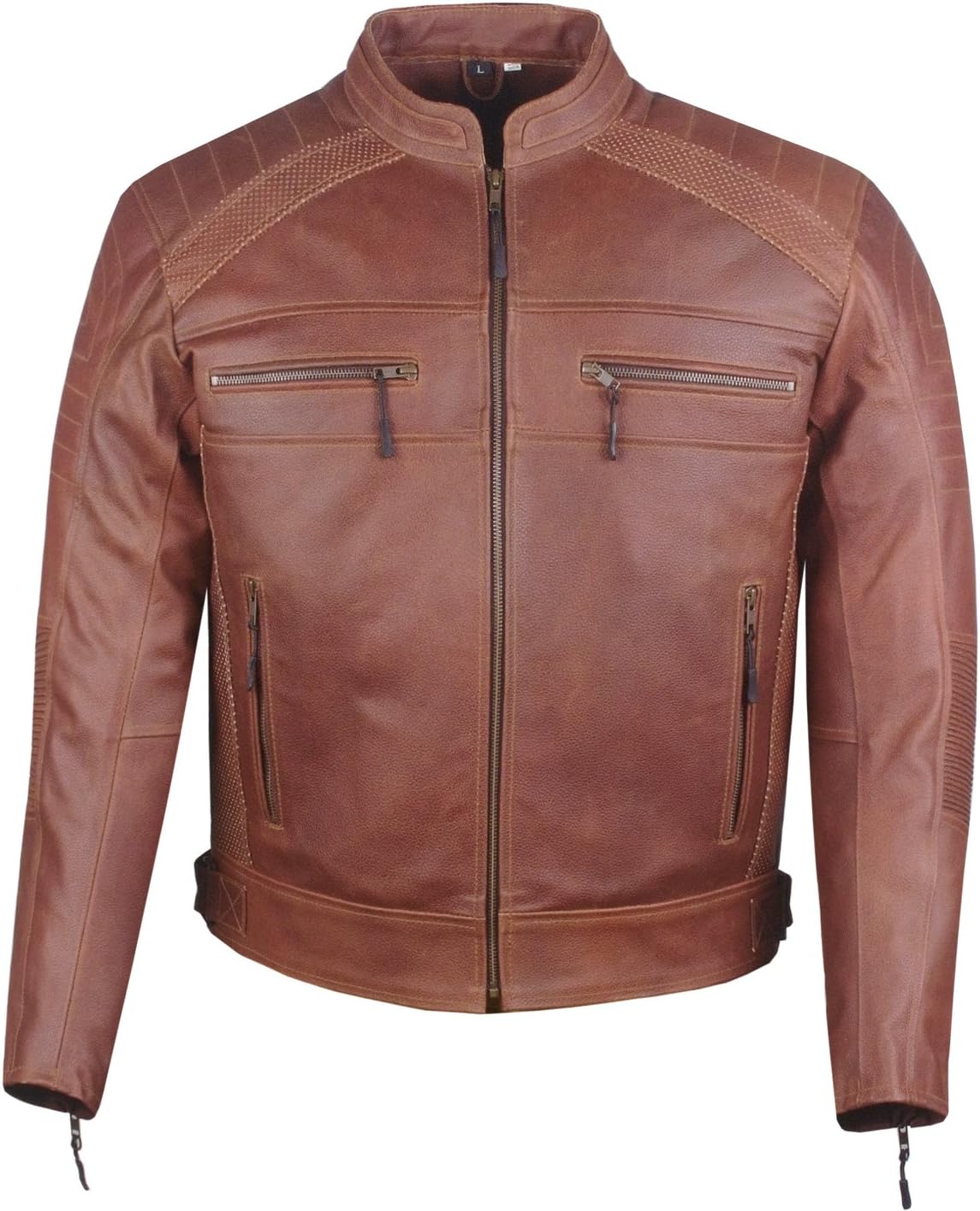 Men Heavy-Duty Distress Brown Leather Motorcycle Cafe Racer CE Armor Jacket XXL : Automotive