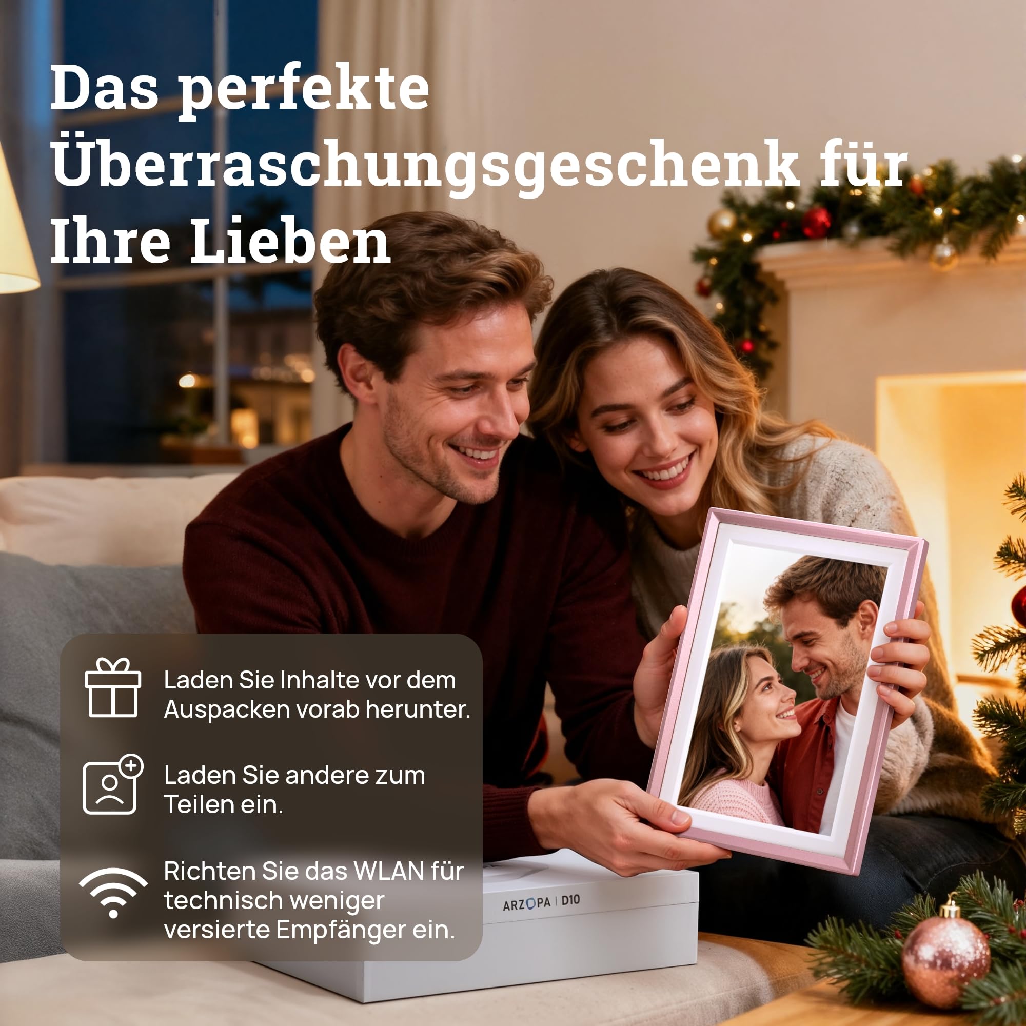 ARZOPA Metall Digitaler Bilderrahmen 10,1" Kostenloser Cloud Speicher WLAN Bilderrahmen Digital HD Touchscreen sofort Teilen Fotos Videos als personalisiertes Geschenk elegant Design-D10 Rose Gold