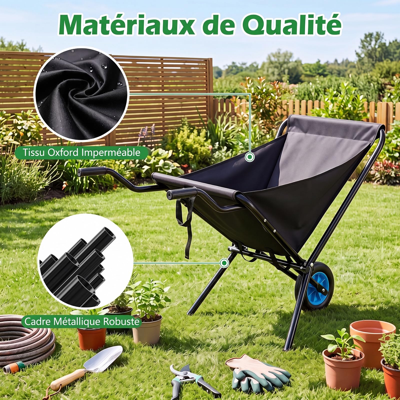 COSTWAY Brouette de Jardin Pliable, Sac en Toile d'Oxford