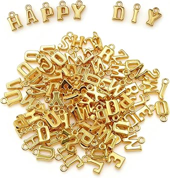 400pcs Big Large Alphabet Letter Beads,A-Z Large Alphabet Letter Charms for Jewelry Making, Bracelets, Necklaces, Keychains, DIY Crafts, Plastic Beads for Personalized Accessories Gold Color-A