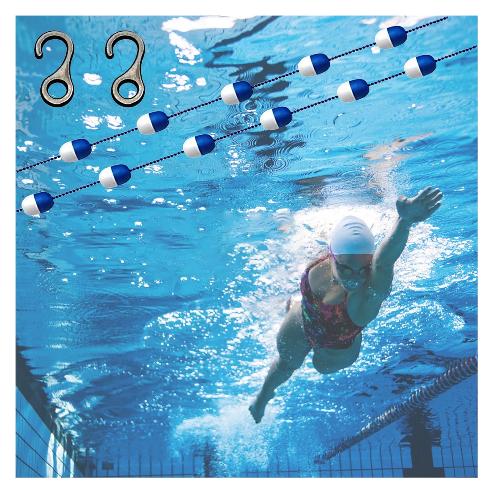 YLLFFLL Swimming Pool Safety Divider Rope Float Line with 2 Pre-Assembles Stainless Hooks, Competition Swimming Pool Lane Rope/Pool Floats Lane/Roped Float Pool Devider(34ft/10.4m)