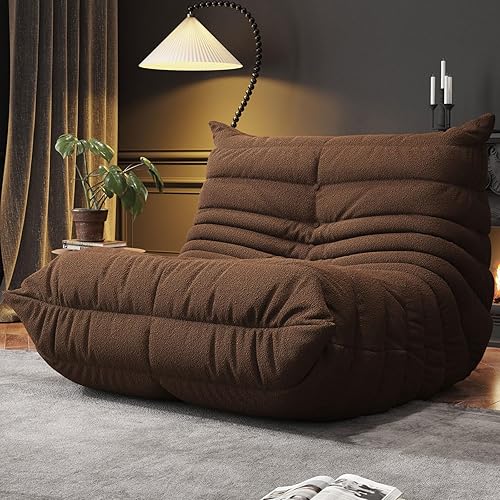 Bean Bag Chairs for Adults, BeanBag Reading Chair Memory Foam Couch, Floor Chair Soft Teddy Material, Comfy Reading Nook Chairs for Bedroom Living Room Office (Brown)