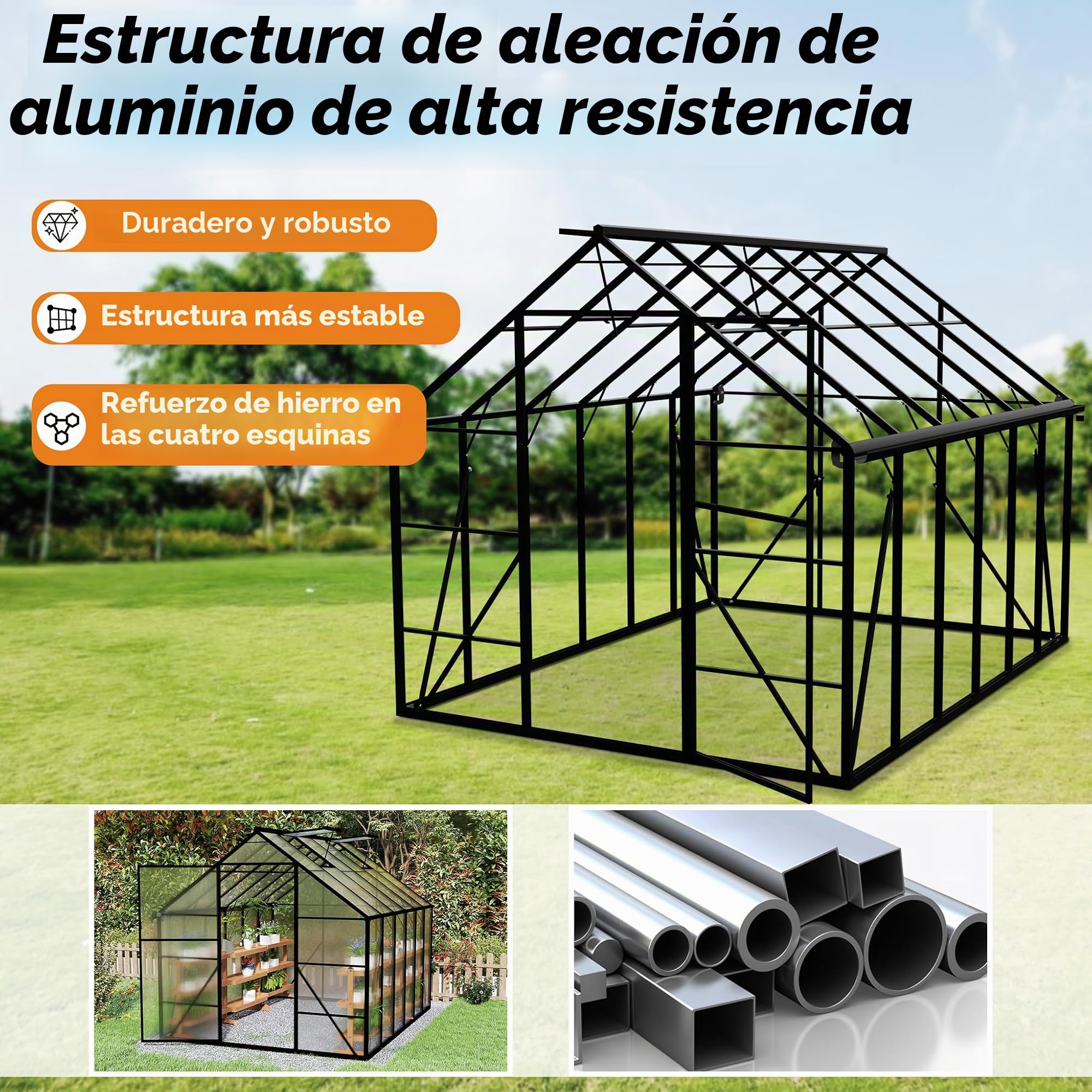 Froadp Invernadero de aluminio con base 310x250x205cm Invernaderos de jardín 4mm placas de cámara de aire de PC resistentes a la intemperie, invernadero para tomates con ventanas Invernadero para