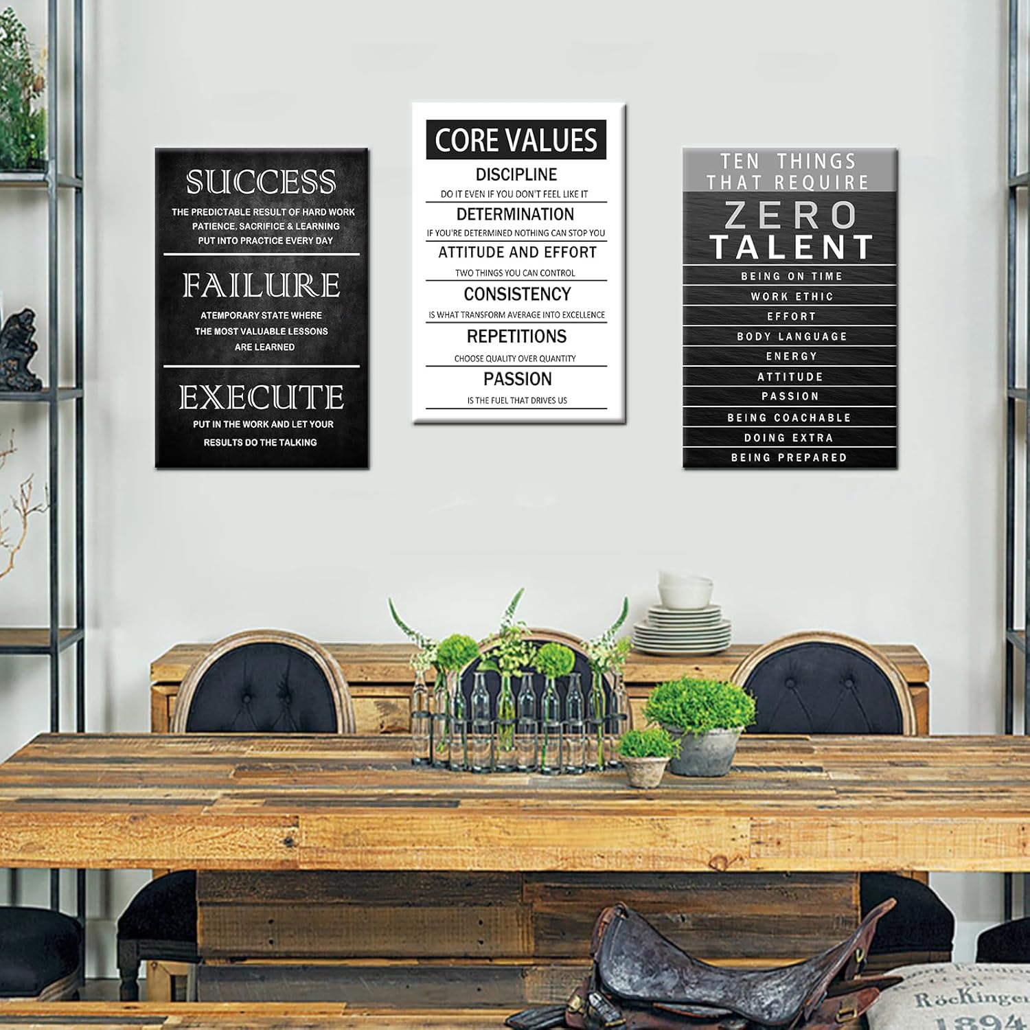 Zero Talent Poster Motivational Office Quotes Wall Art Core Values Inspirational Wall Decor Canvas Print 3 Panel Picture Artwork for Living Room Bedroom Home Decor Framed Ready to Hang [48''Wx 24''H]