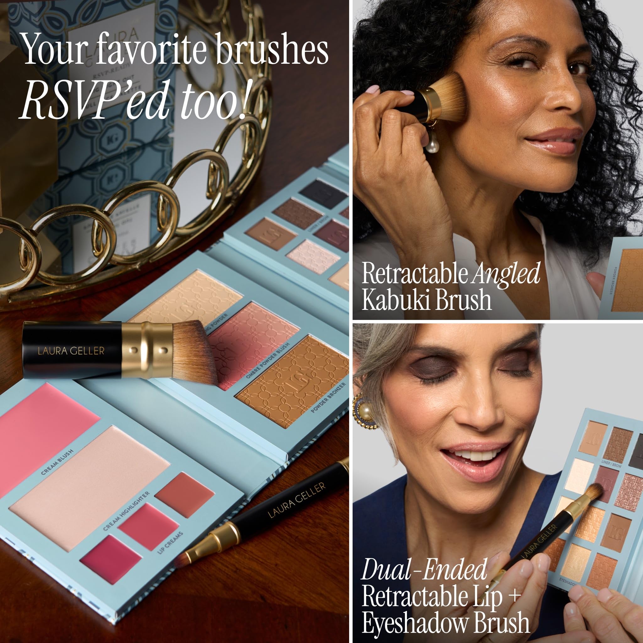 Laura Geller Beauty RSVP-Ready Big Night Out Full Face Travel Makeup Palette - Set tutto in uno che include ombretti, eyeliner, fard, bronzer, illuminante, cipria fissante e creme per labbra
