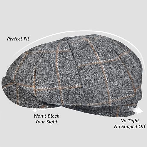 Miniatura 3 de Gorra de hombre estilo Newsboy de alta calidad en lana tweed Gatsby, estilo Ivy, gorra de taxista, gorra plana para golf, para padres, unisex