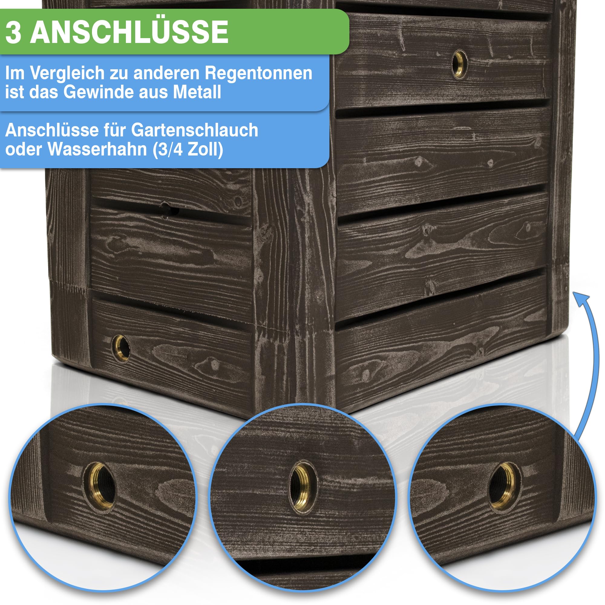 YourCasa Regentonne 230 Liter [Slimline Nordic] Eckig und Schmal in Holzoptik mit Metallgewinde - Regenfass Frostsicher aus Kunststoff - Regenwassertonne - Regenwassertank Garten Holzfass Zisterne