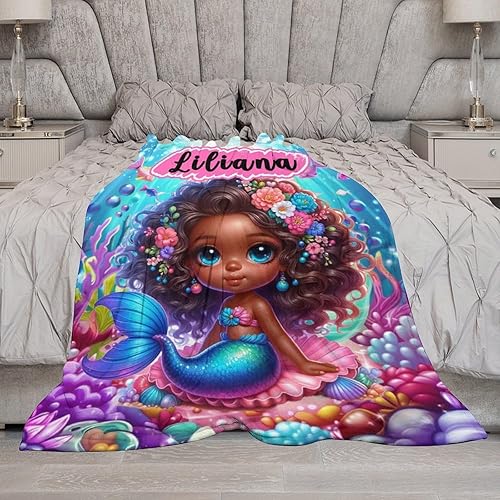 Miniatura 6 de Regalos de sirena para niñas africanas, manta de bebé personalizada con nombre para bebés recién nacidos, manta personalizada para niñas negras,