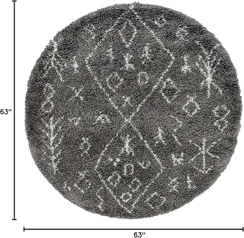 Miniatura 2 de Unique Loom Rabat Shag Collection - Alfombra moderna de felpa y diseño de nómada suave, de inspiración tribal marroquí (5 pies x 5 pies, redonda,