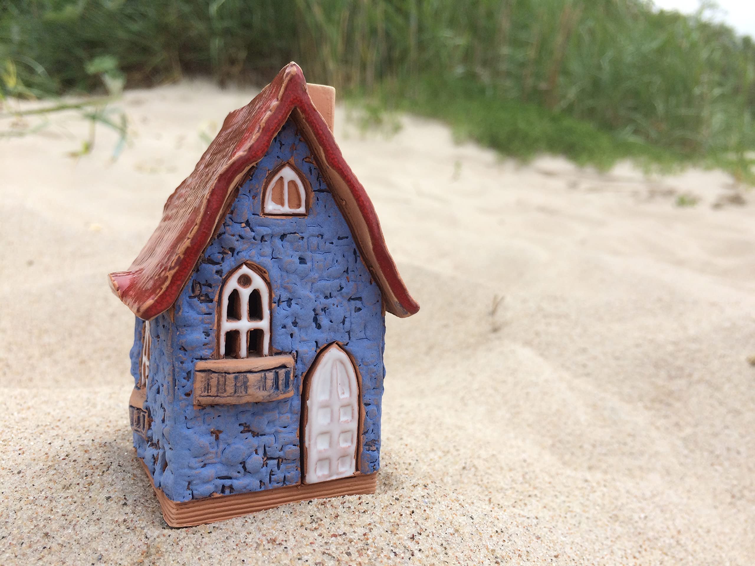Keramik Lichthäuser, Räucherhaus, Keramikhaus Deko, Häuser Handarbeit, Künstlerisches Miniatur Blaues Haus R503
