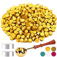 Foonii 300 Pieces Sealing Wax Beads with 1 Melting Spoon, 2 Tea Lights | Sealing Polish Beads Set for Envelopes, Invitations, Cards, Gift (Gold)