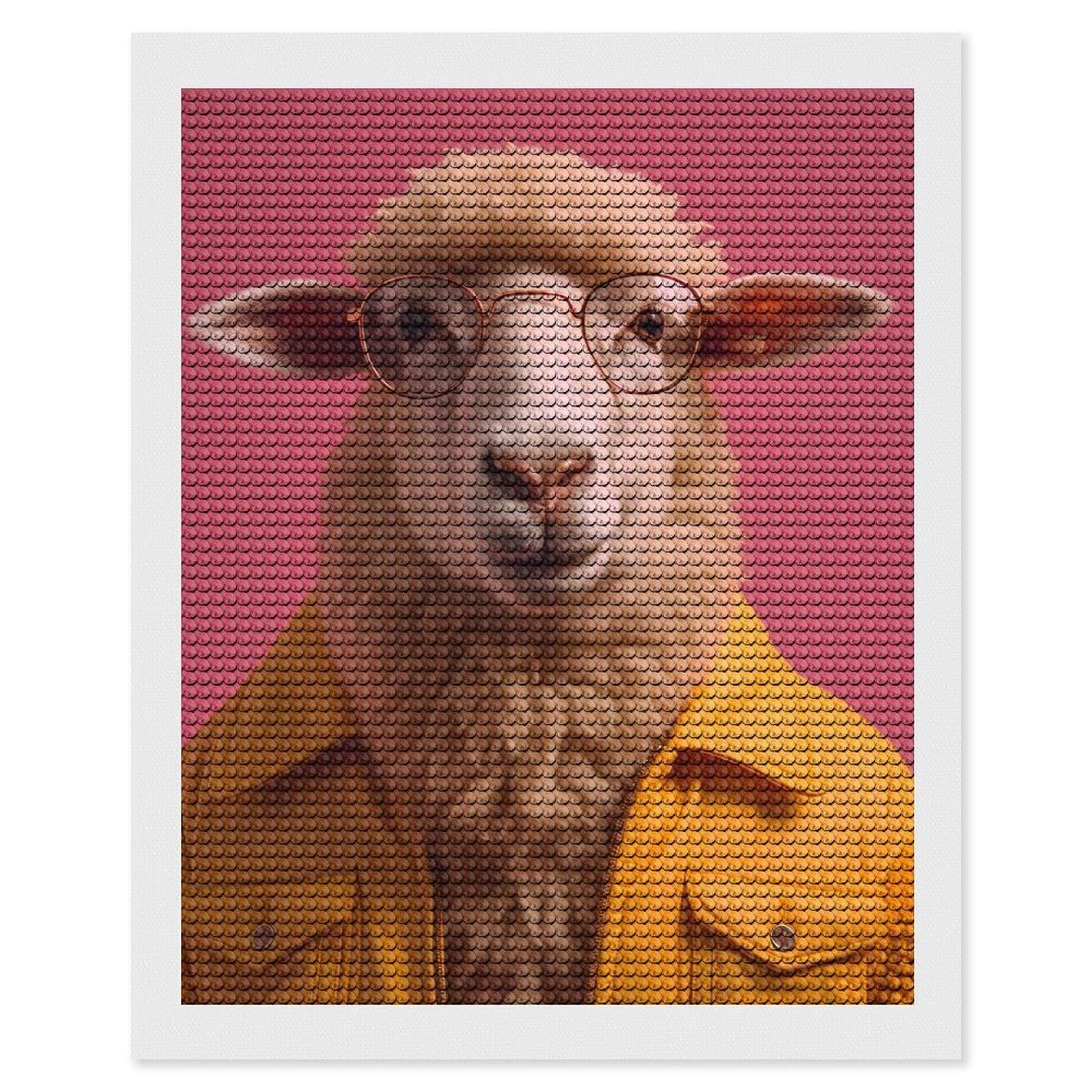 Junmoney 80s Style Sheep Diamond Painting Set 16"x20", Full Kit Included, Sparkling Round Gems, Farmhouse Decor, Festive Craft Gift