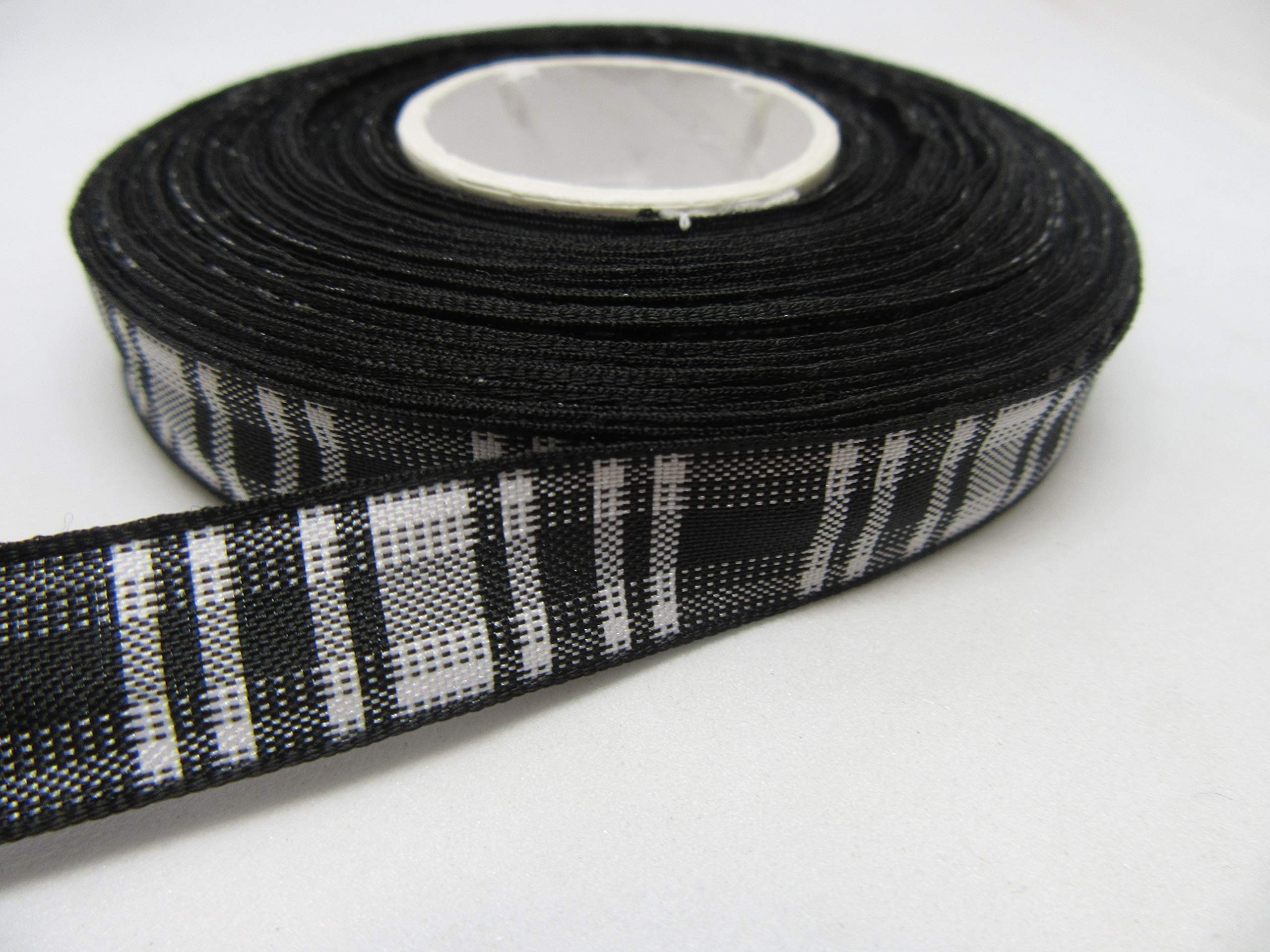 2 metres (Cut from Reel) x 12mm Tartan Ribbon Black & White Double Sided Menzies 12 mm