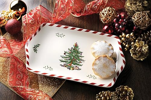 Miniatura 2 de Spode Bandeja de postre de menta con árbol de Navidad  Porcelana  12 pulgadas  Platos para aperitivos, embutidos, alimentos, aperitivos y postres
