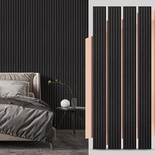 UMIACOUSTICS Wood Slat Wall Panels, 4 PCS Diffusion Panels, Decorative Sound Absorbing Panels for Home Office Cinema -Ebony