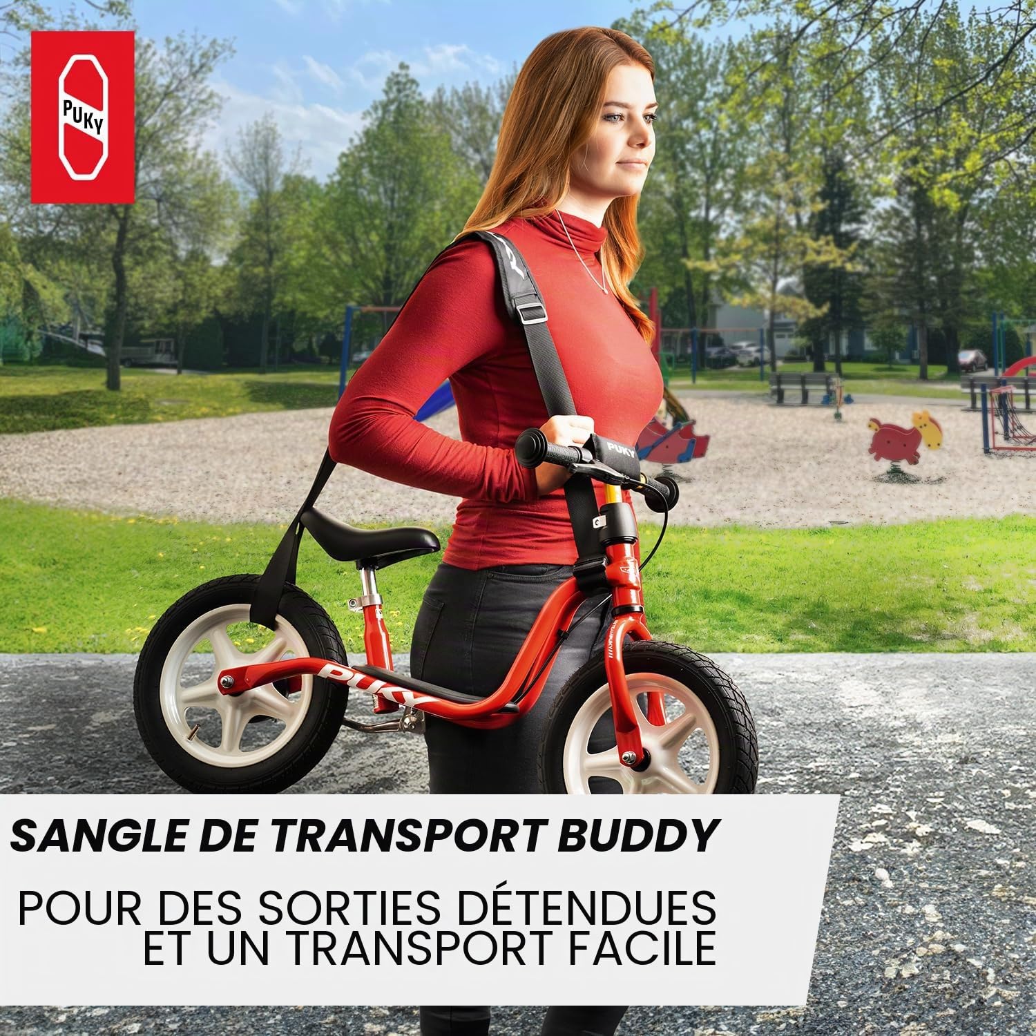 PUKY Buddy | Sangle de Transport | pour draisiennes & trottinettes | Transport Facile & Confortable | Longueur réglable pour Tous Les Parents | Résistant & Pratique | Idéal pour Les Excursions