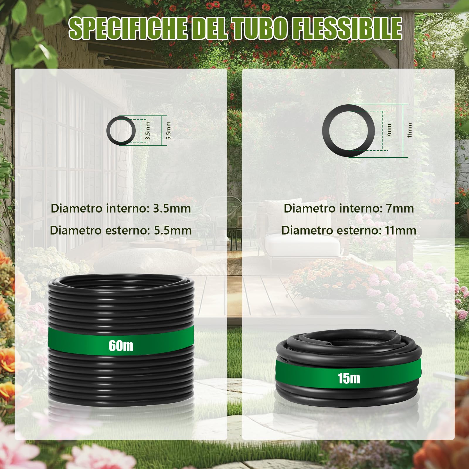 Kit per Irrigazione a Goccia, 315PCS Impianto Irrigazione Giardino, 60M+15M Tubo, Sistemi Di Irrigazione Da Giardino Con Ugelli E Gocciolatori Regolabili, Adatto Per Giardini, Serre, Orti E Prati