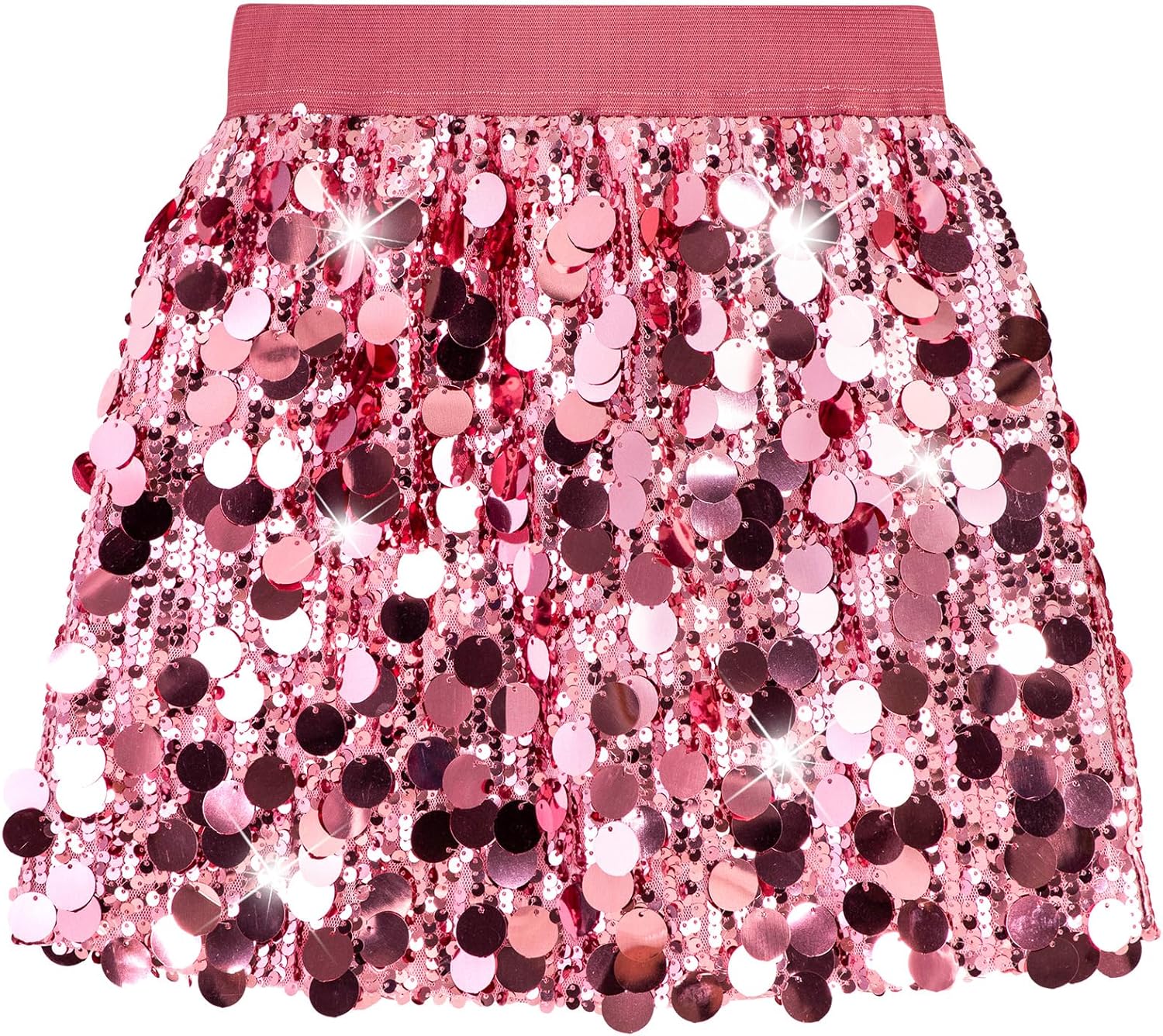 DAXIANG Girls Sparkly Sequin A Line Skirt Kids Elastics Waist Shiny Skirt with Built in Shorts for Party Birthday 5-12 Years