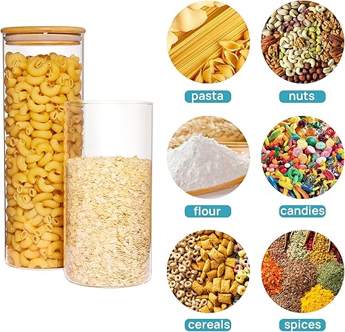 Miniatura 10 de Vtopmart Tarros de vidrio para almacenamiento de alimentos, paquete de 7 recipientes de cocina con tapas herméticas de madera de bambú para pasta,