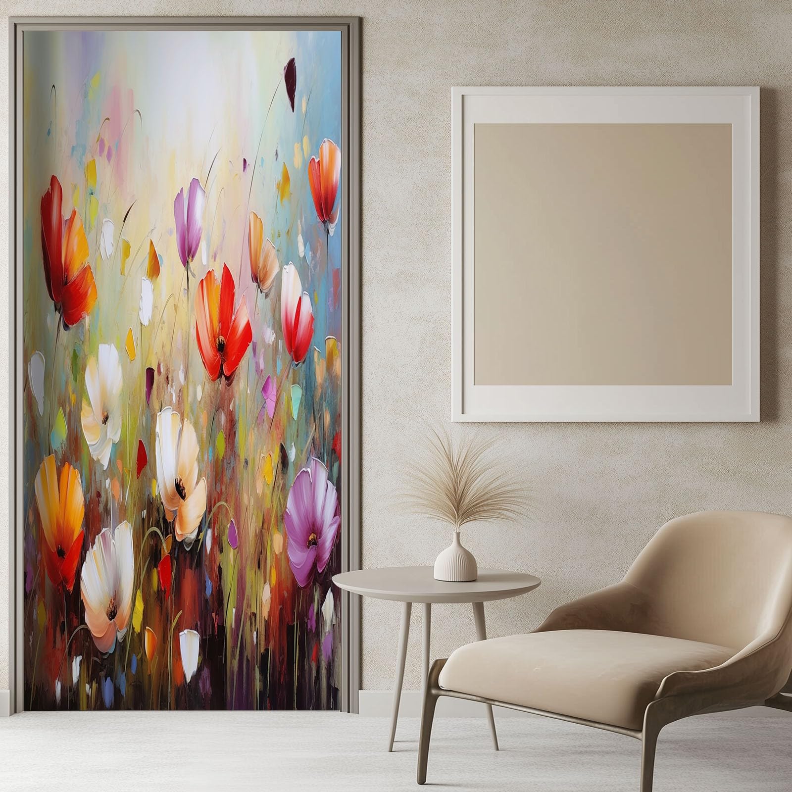 Naklejka 3D na drzwi 95 x 215 cm, tapeta na drzwi, obraz ścienny, akwarela, liście roślin, samoprzylepna, PCW, wodoodporna dekoracja na drzwi, roślina marzeń, fototapeta do salonu, sypialni, kuchni