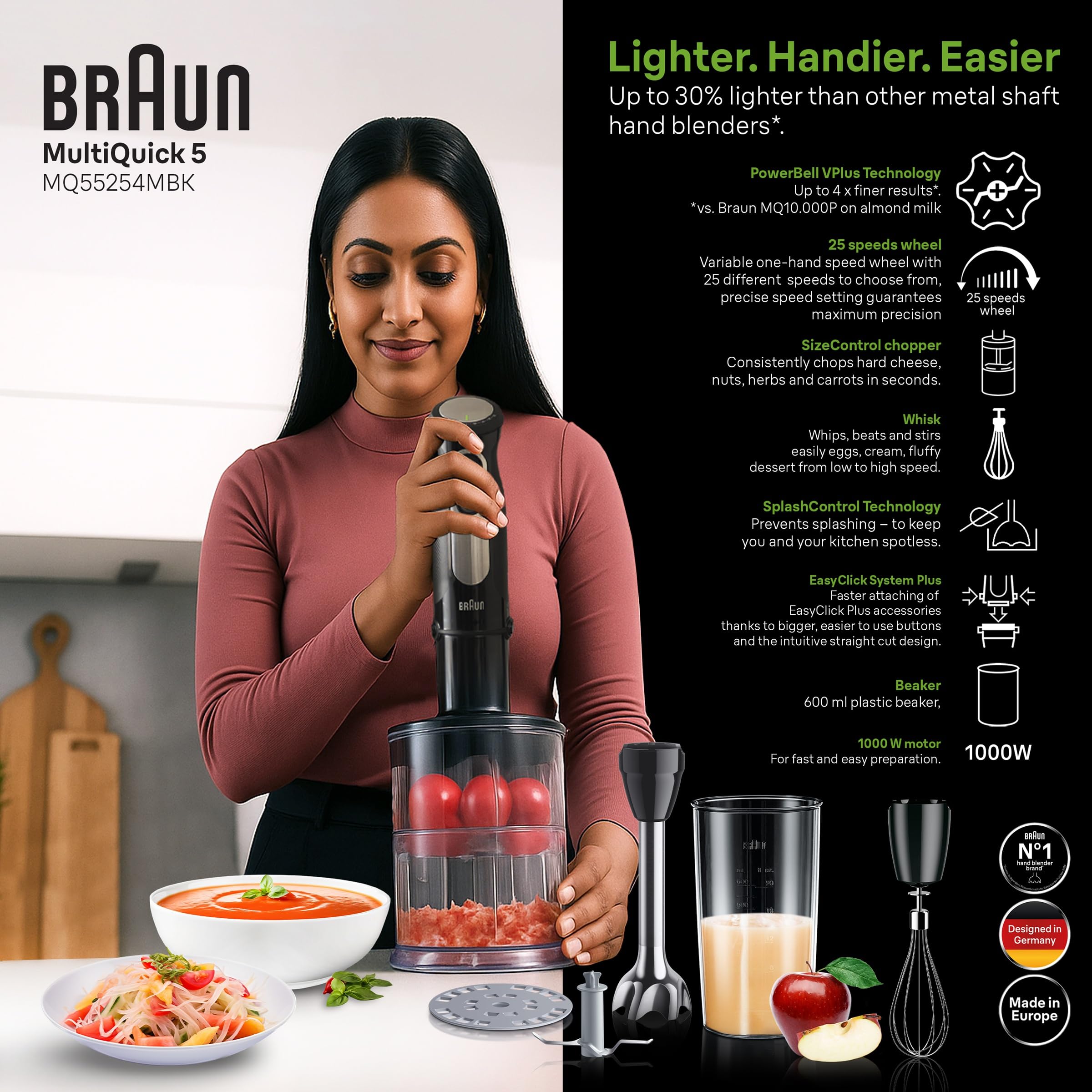 Braun MQ55254M MultiQuick 5 Pro - Batidora de mano, color negro