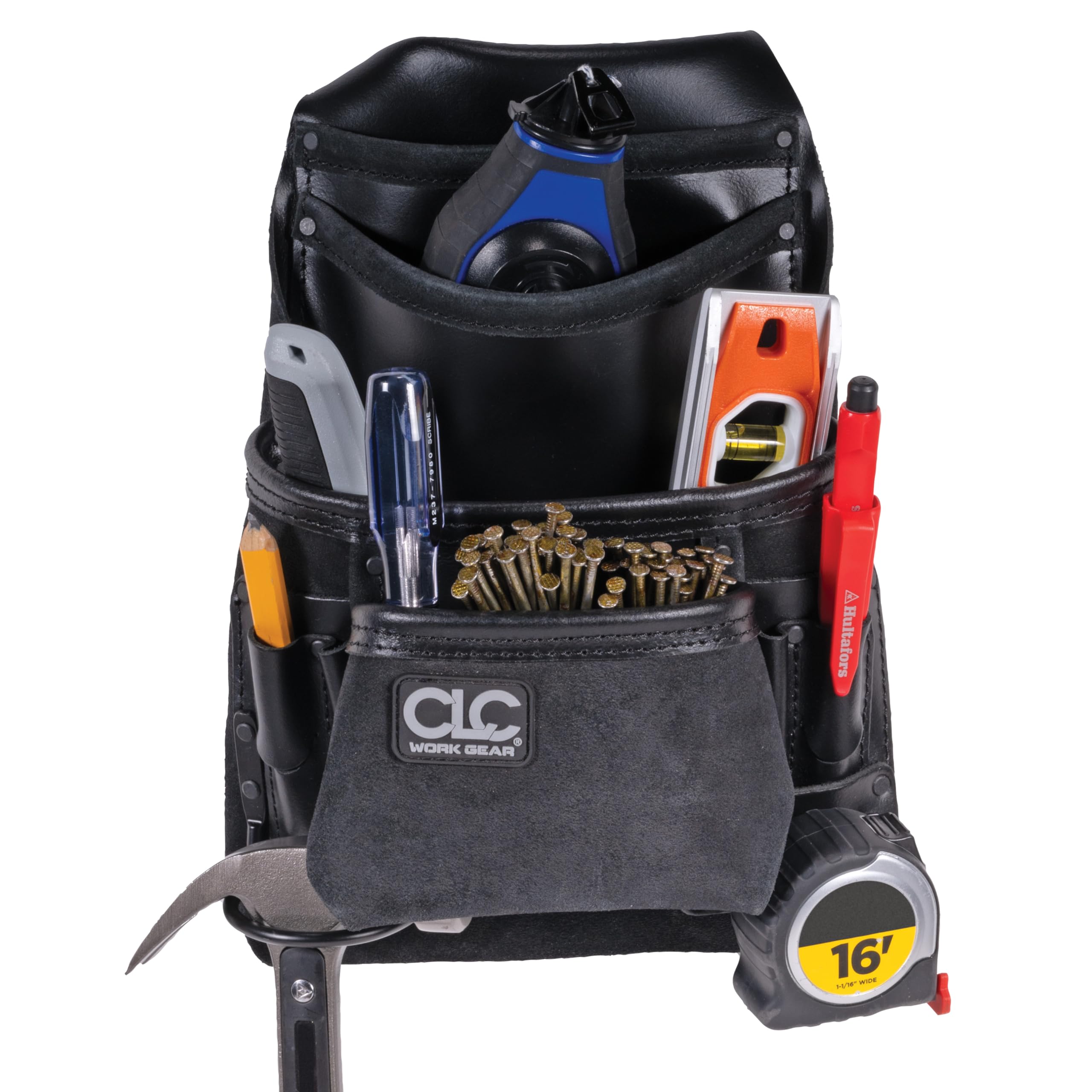 CLC Work Gear 55423 Heavy-Duty Leder Schreiner Nagel- und Werkzeugtasche - Werkzeugtasche mit 10 Fächern mit Hammerschlaufe und Tapeclip