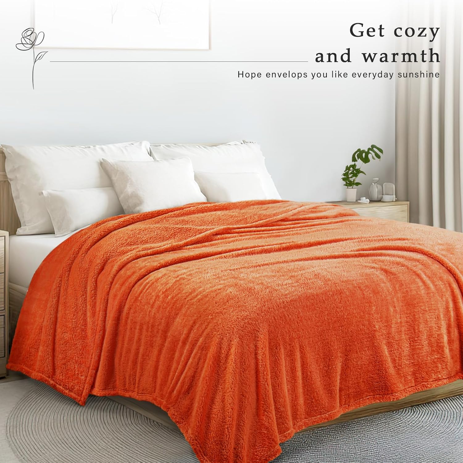 Exclusivo Mezcla Queen Size Blanket for Bed, Super Soft Velvet Plush Fleece Blankets, Fuzzy Cozy and Warm for Winter, 90x90 Inches, Burnt Orange - Image 5