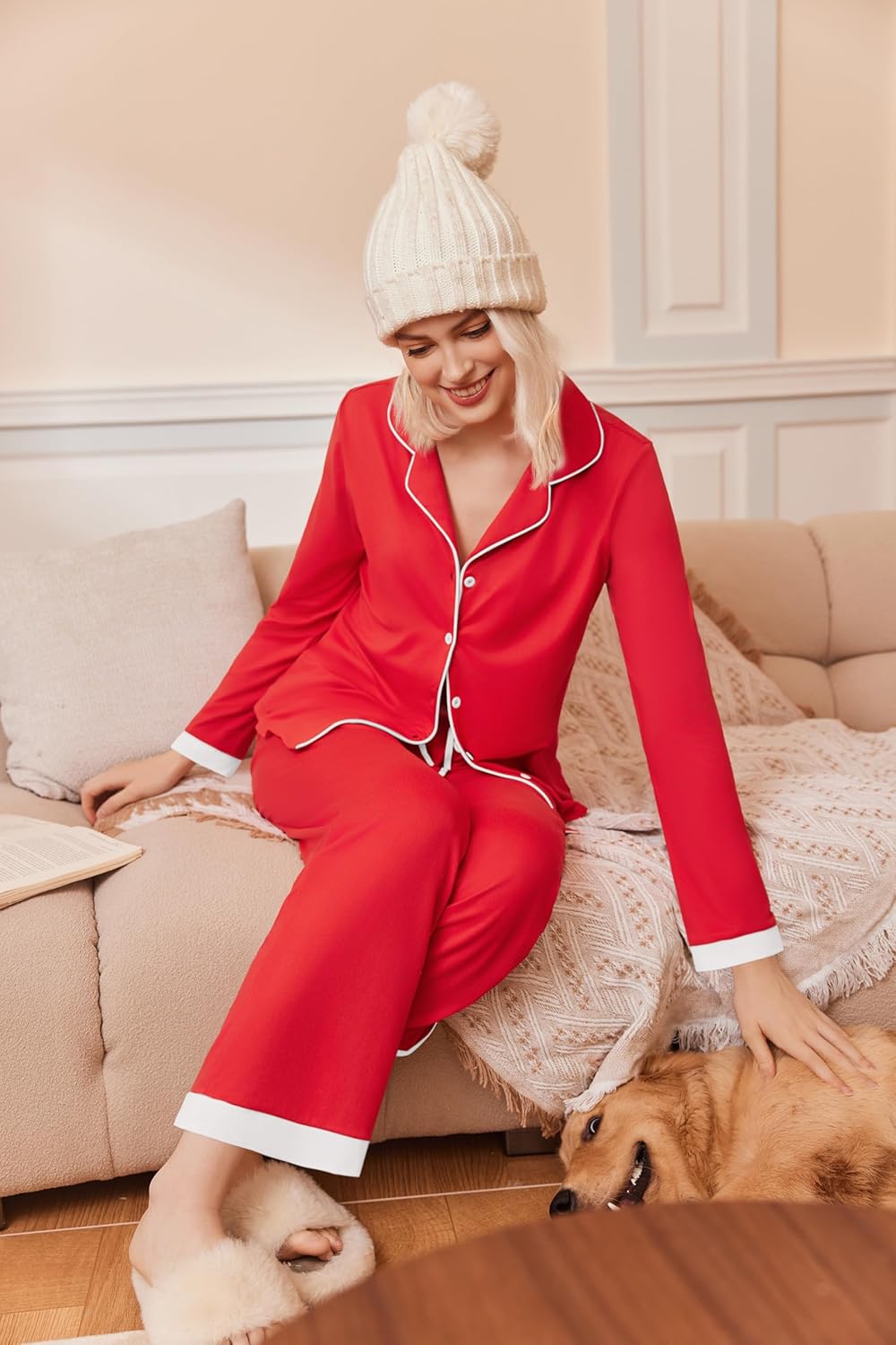 Ekouaer Pajamas for Women Set Long Sleeve Loungewear Soft Button Down Lounge Sets with Pockets Nightwear S-XXL - Image 4