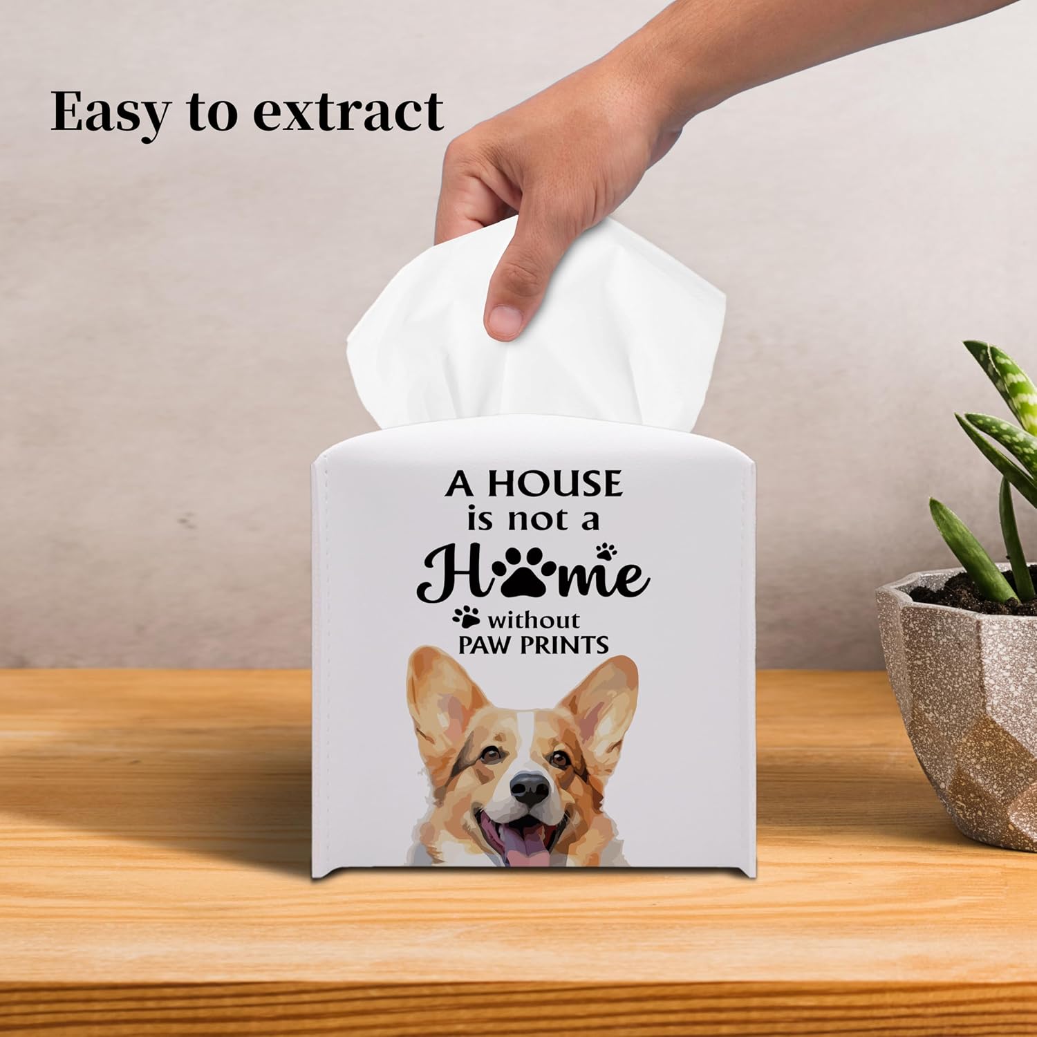 Grace Yonks Cute Corgi Tissue Box Cover Square, Corgi Dog Cube Case for Facial Tissues, 5.2" PU Leather(040) image 5