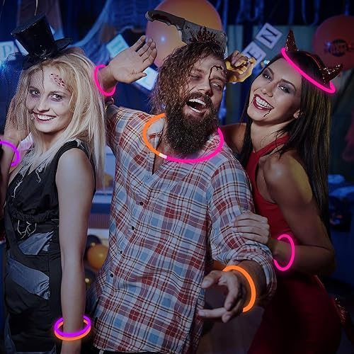 Vista 30 de 150 varillas azules brillantes con conectores a granel de 8 pulgadas, pulseras y collares que brillan en la oscuridad, suministros de fiesta de neón