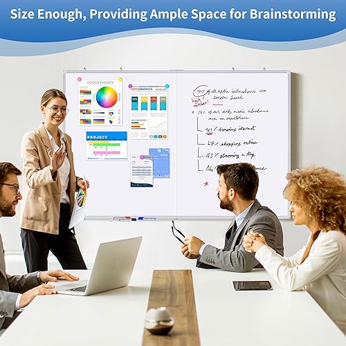 Miniatura 6 de Pizarra blanca magnética de borrado en seco, pizarra blanca grande de 48 x 36 pulgadas para pared, marco de aluminio plegable, pizarras blancas