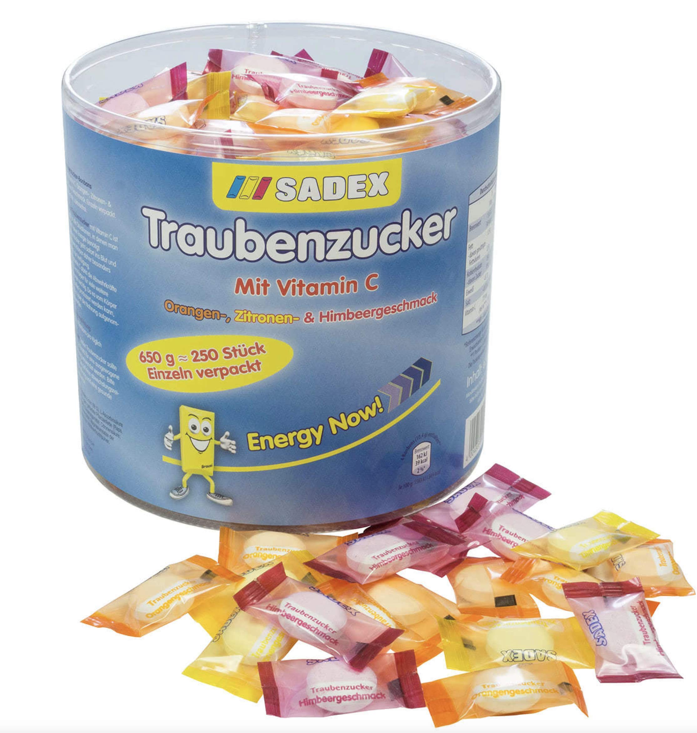 Sadex Traubenzucker Dose einzelverpackte Bonbons mit Vitamin C 650g