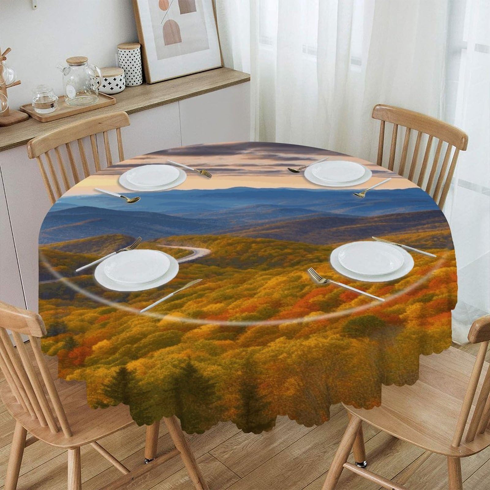 VstaDank 60 Inch Round Blue Ridge Parkway Mountains Tablecloth Polyester Waterproof Wrinkle Free Table Cloth Spillproof Washable Table Cover Colorful Tablecover Decor for Home Kitchen Dining Party