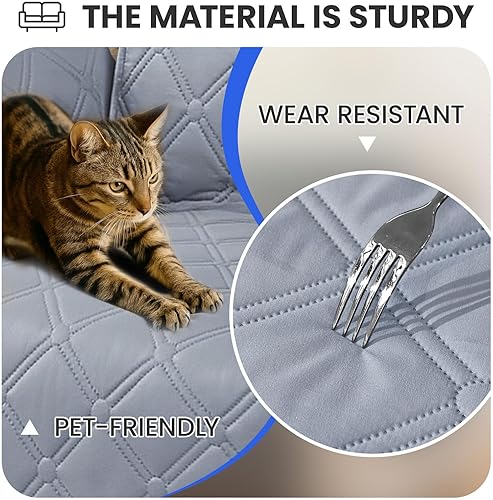 Miniatura 7 de XINEAGE Funda de sofá impermeable para perros, funda de sofá de 3 plazas con correas elásticas y bolsillos, triple protección antideslizante,