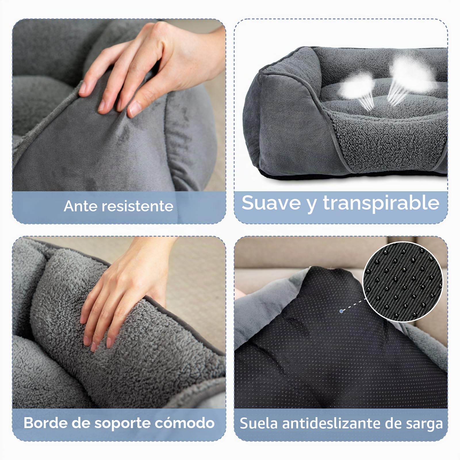 FURTIME Cama Perros Medianos, Cama Perro Lavable Esponjosa, Antideslizante Anti-ansiedad Camas para Perros Suave Transpirable Cómoda, 76x61x23cm
