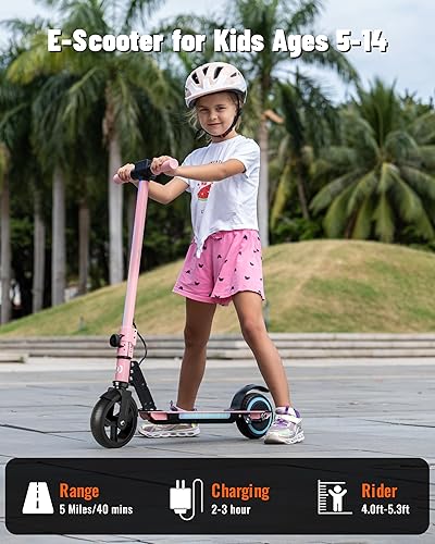 Miniatura 2 de SIMATE Patinete eléctrico para niños, scooters eléctricos motorizados con luz delantera colorida y luces de pedal, pantalla LED y plegable, sistema