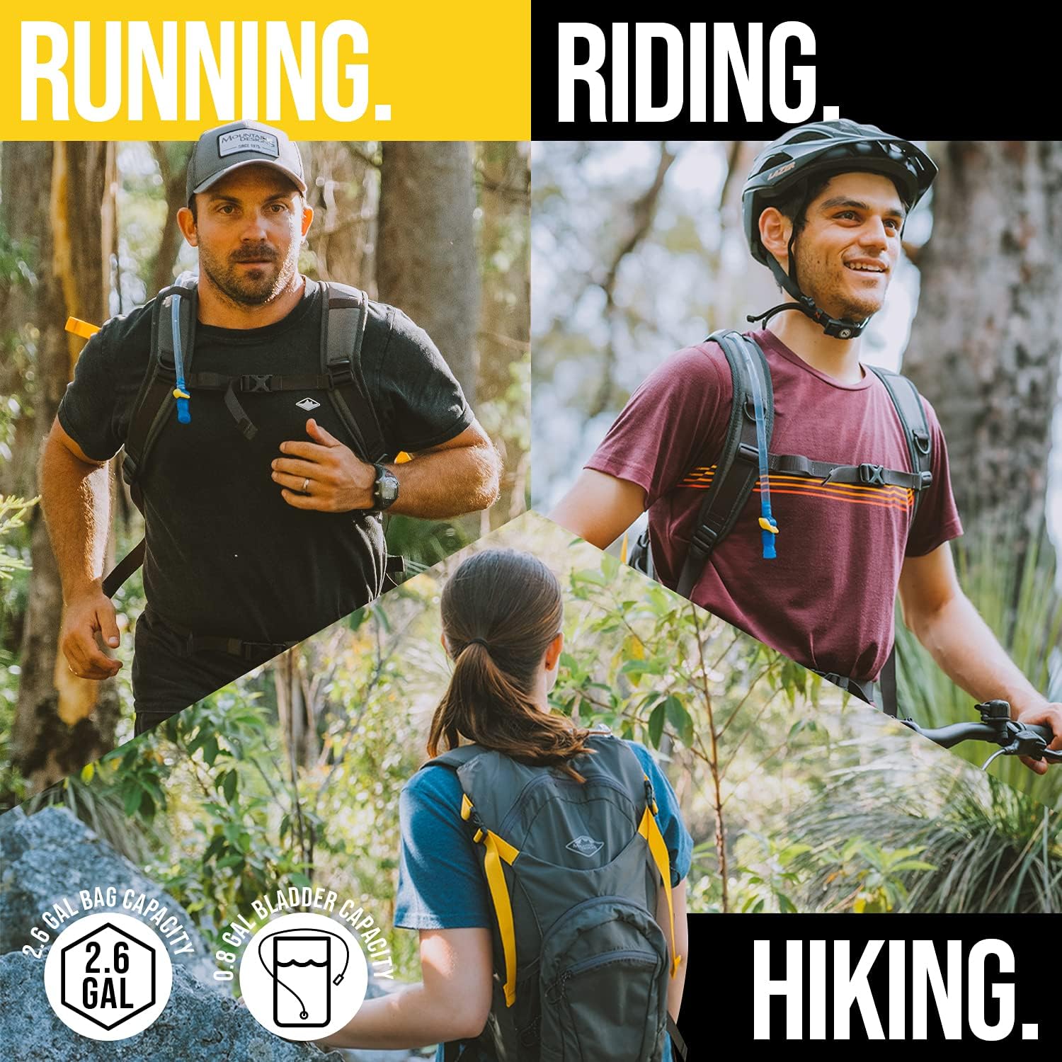 Hydration Backpack by Mountain Designs - 10L Leakproof Hiking Backpack has Large Compartments and 3L Water Bladder - Running Backpack and Cycling Backpack is a Camping Accessories Must. : Sports & Outdoors