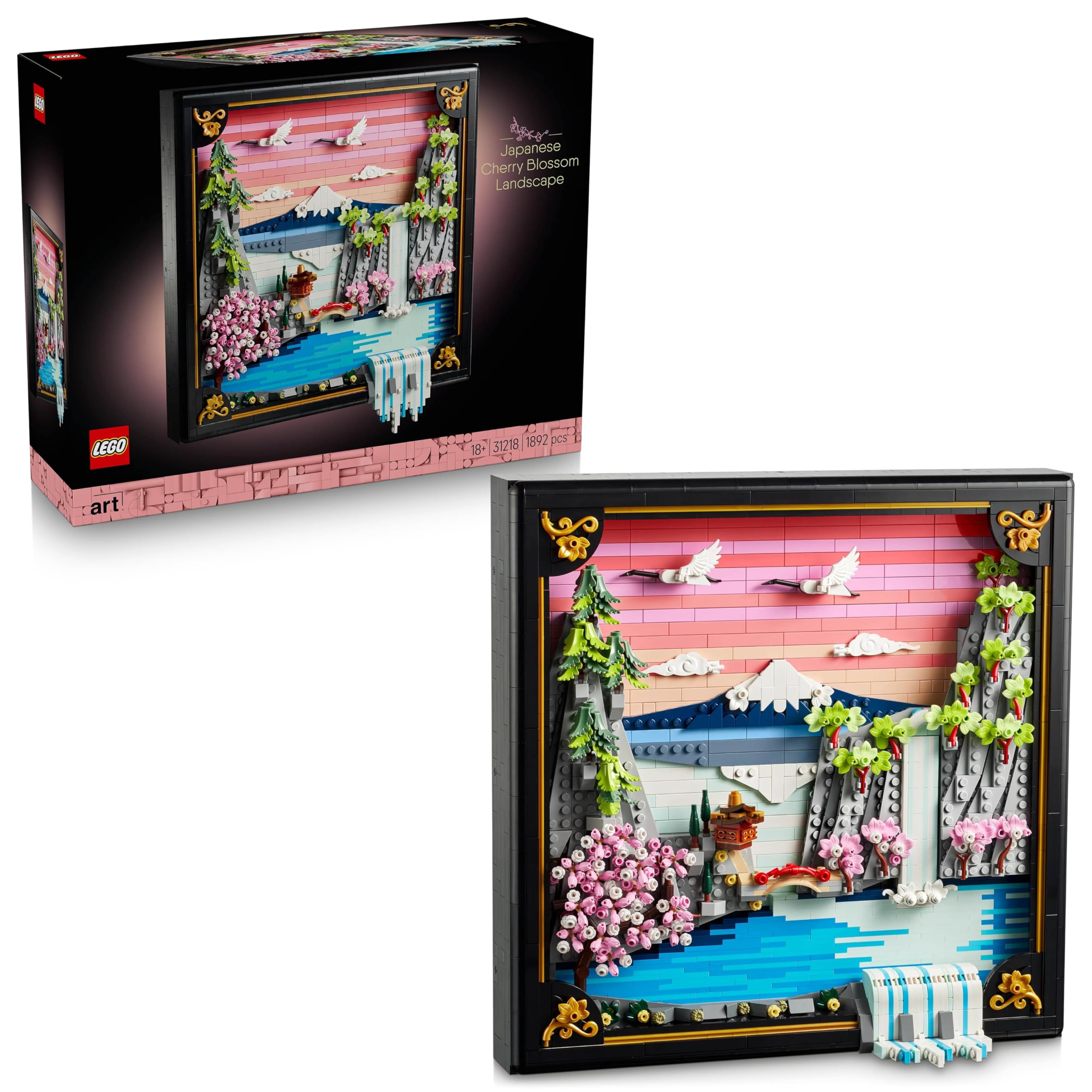 LEGO ART Japanese Cherry Blossom Landscape 31218 | Set for Adults, DIY Miniature Model Kit, 3D Wall Art in Shadow Box Frame, Mount Fuji & Sakura, Gift Idea, 1892 Pieces