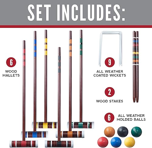 Miniatura 2 de Franklin Sports Juegos de croquet portátiles para patio trasero Juegos completos de croquet para 4 + 6 jugadores con mazos, bolas de croquet +