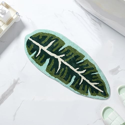Carmoion Lindo tapete de baño Monstera de microfibra suave y absorbente, antideslizante, color verde, para ducha, baño, bañera, decoración de