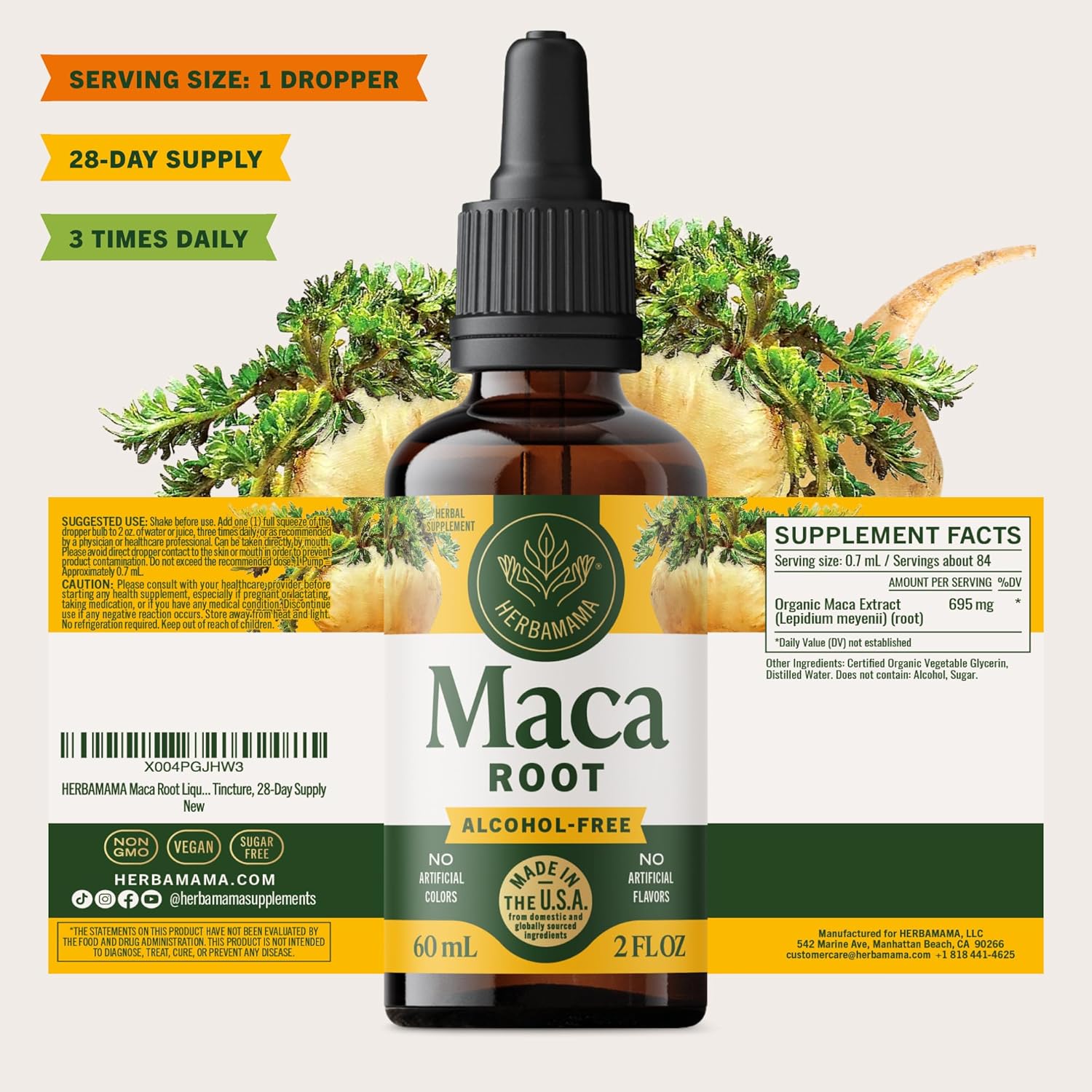 HERBAMAMA Maca Root Liquid Drops - Vegan Maca Root Extract for Women & Men Support - Non-GMO, Alcohol & Sugar-Free Liquid Supplement Tincture, 28-Day Supply - Image 8