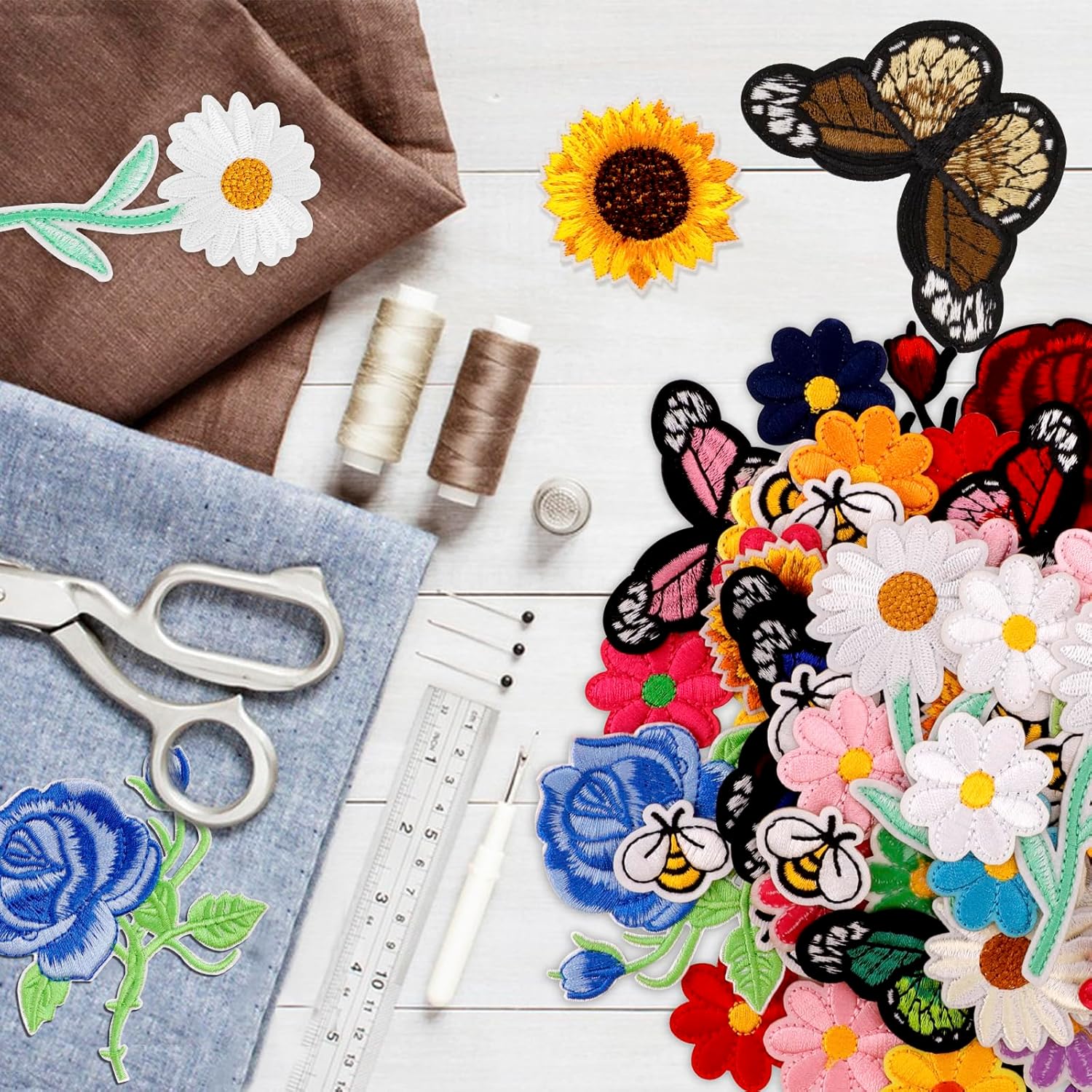 SaiDian 2Pcs Black Rose Embroidered Patches Iron On Patch Flower Appliques For Clothes Sew On Arts Crafts DIY Decoration Bag Hat Applique