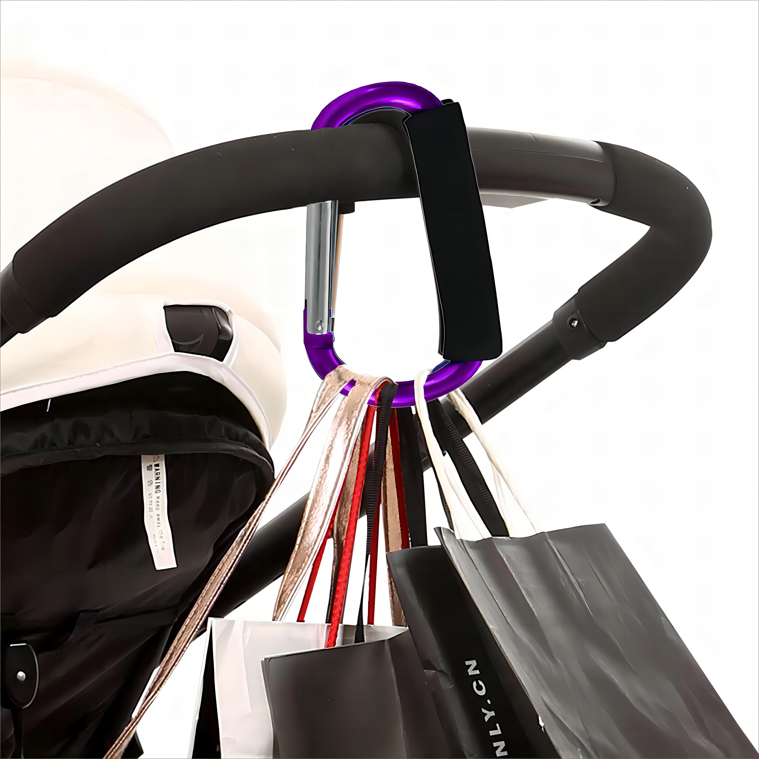 3 x Kinderwagenhaken, 13 cm großer Karabiner-Clip – großer Karabiner-Haken zum Aufhängen von Taschen, Kinderwagen-Zubehör (lila)