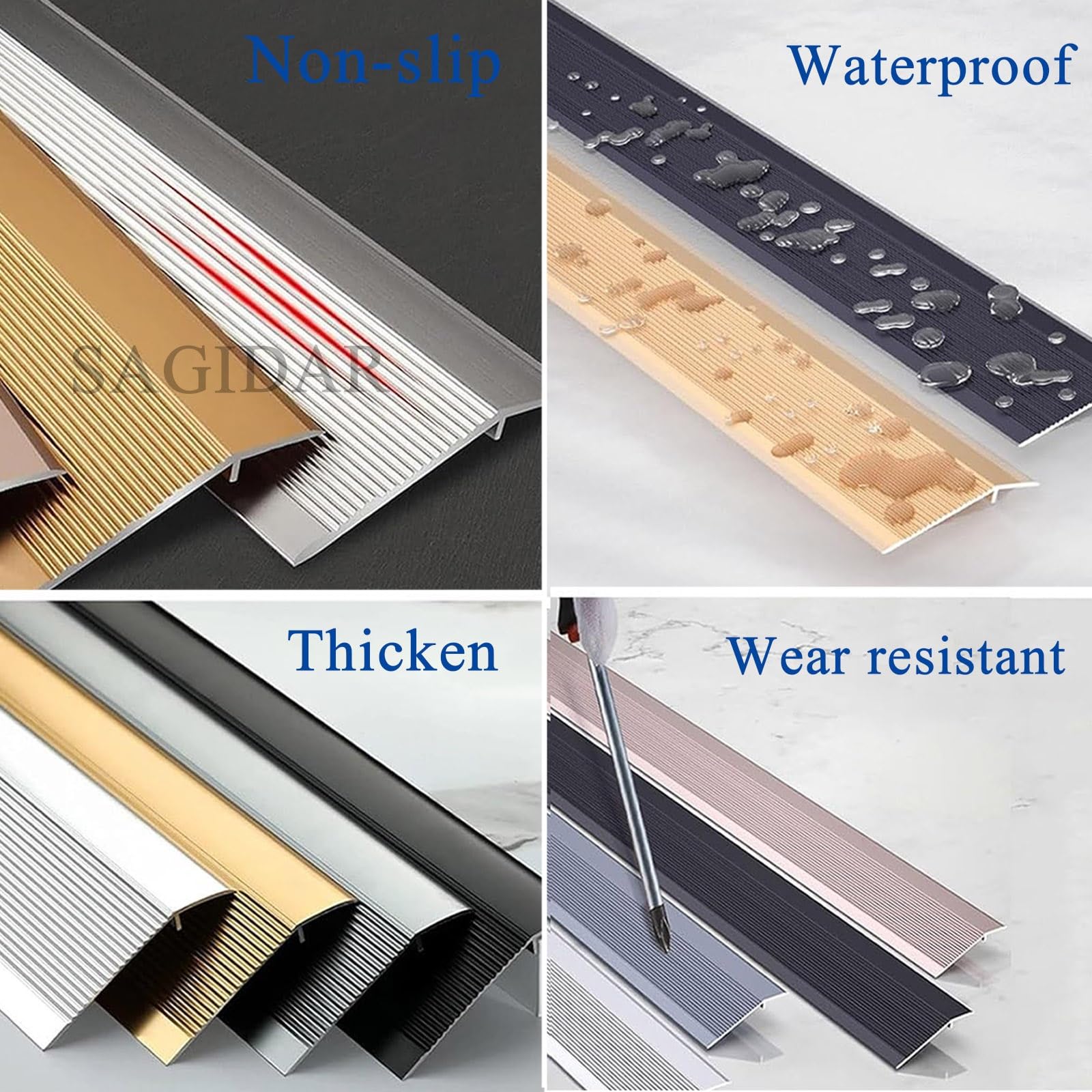 SAGIDAR Rail De Transition Plinthe De Compensation De Hauteur, Baguette Recouvrement en Aluminium, Rampe D'entrée pour Une Pente De Seuil De 1-3.5cm, Barre De Seuil pour Porte D'entrée/Balcon