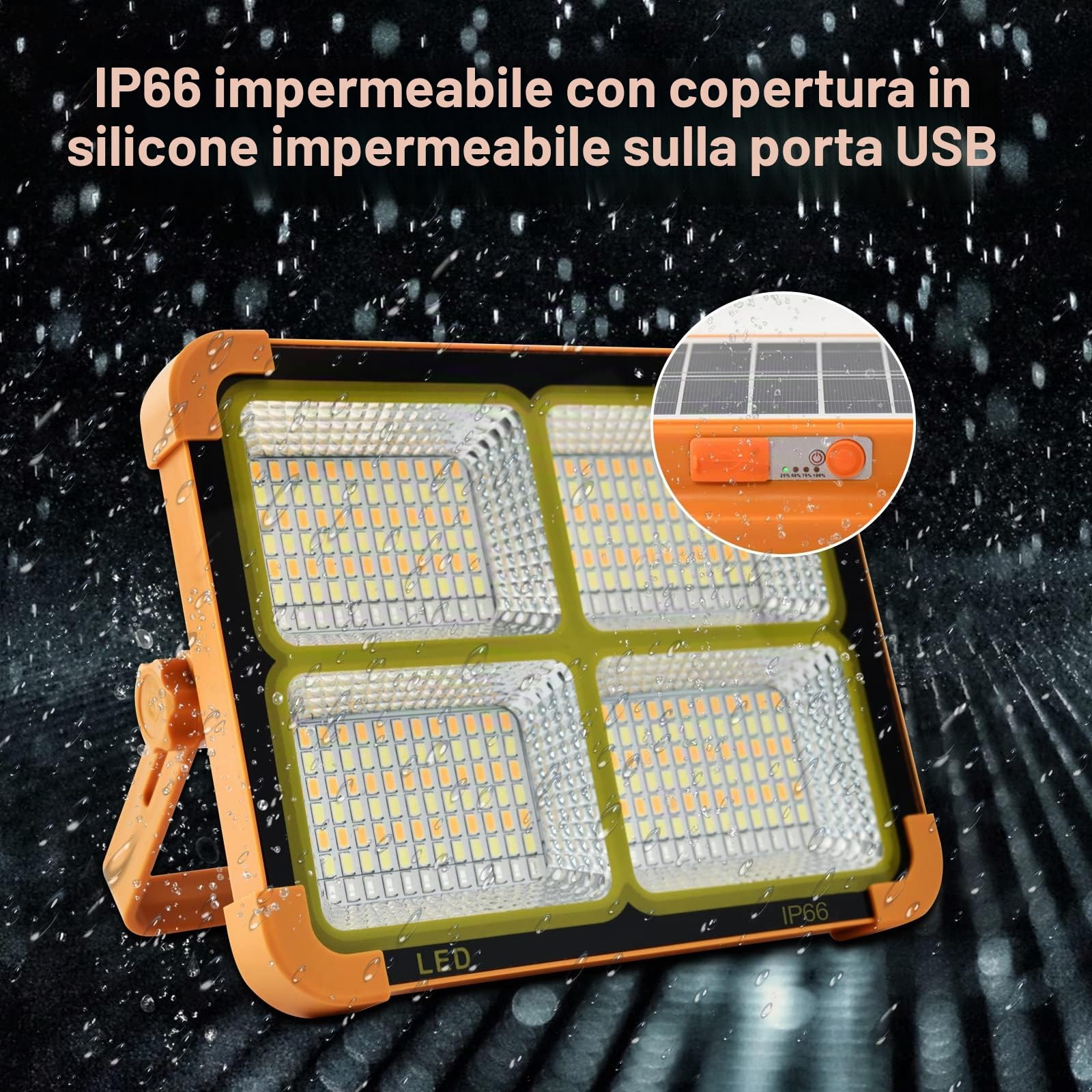100W Faro LED Portatile, 15600mAh Solare Faro Luce Ricaricabile Luce Lavoro, lampada da Luce da Campeggio LED Con Telecomando, Proiettore LED Ricaricabile per Cantiere, Garage, Emergenza