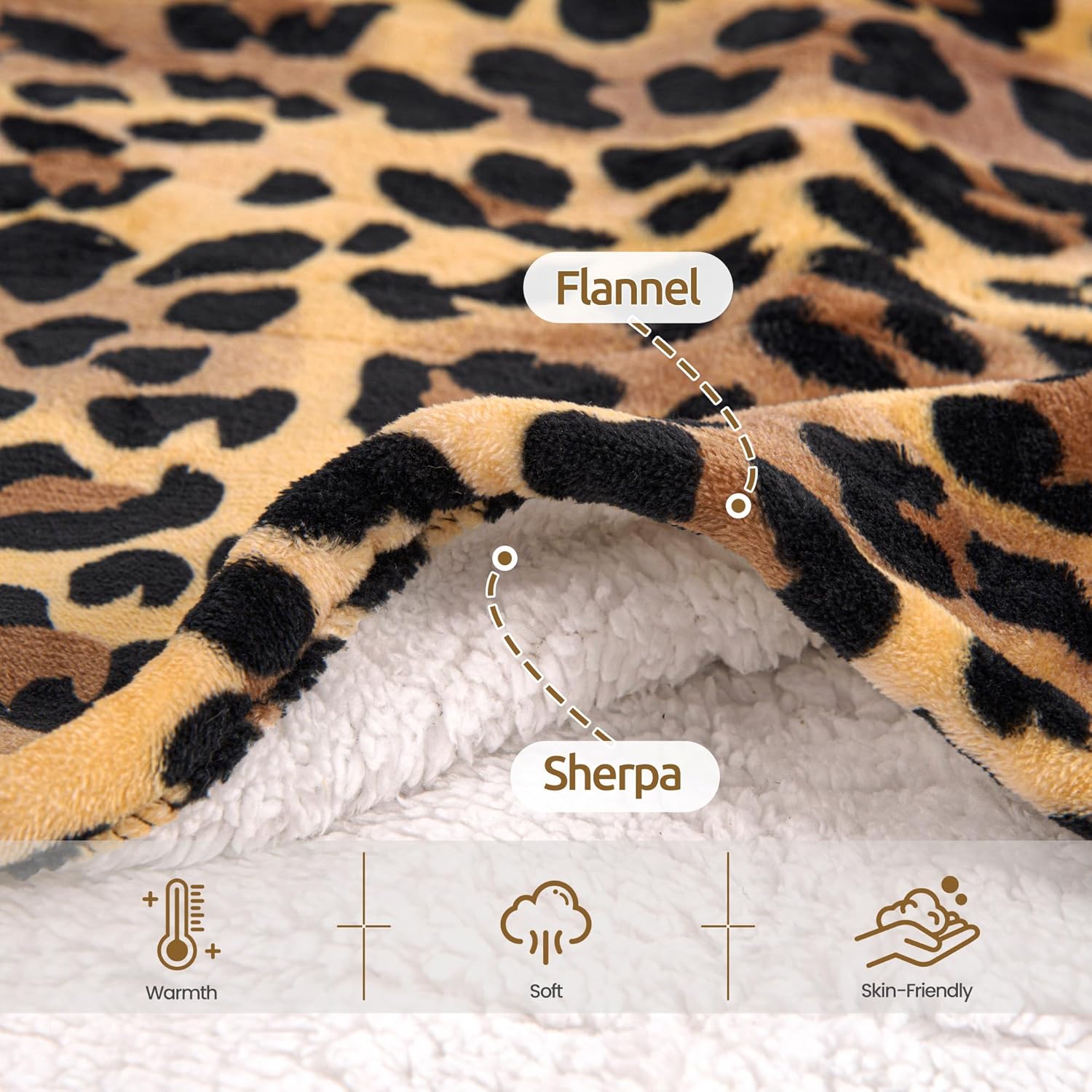 Electric Blanket Twin Size - Reversible Sherpa & Flannel, 62"× 84" Heated Throw Blanket with 6 Heat Settings & 1-12H Timer, Machine Washable, Warm Gift for Women, Leopard - Image 3