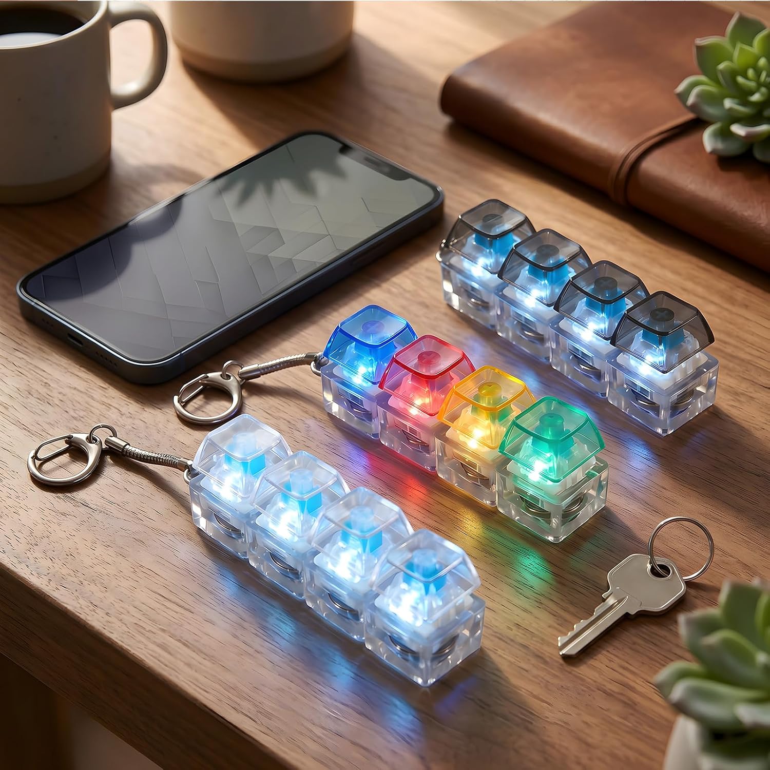 3 Pack Keyboard Fidget Toy for Adults Fidget Keyboard Clicker Keychain with LED Lights Stress Relief for Anxiety Decompression Ideal Stress-Relief Gift