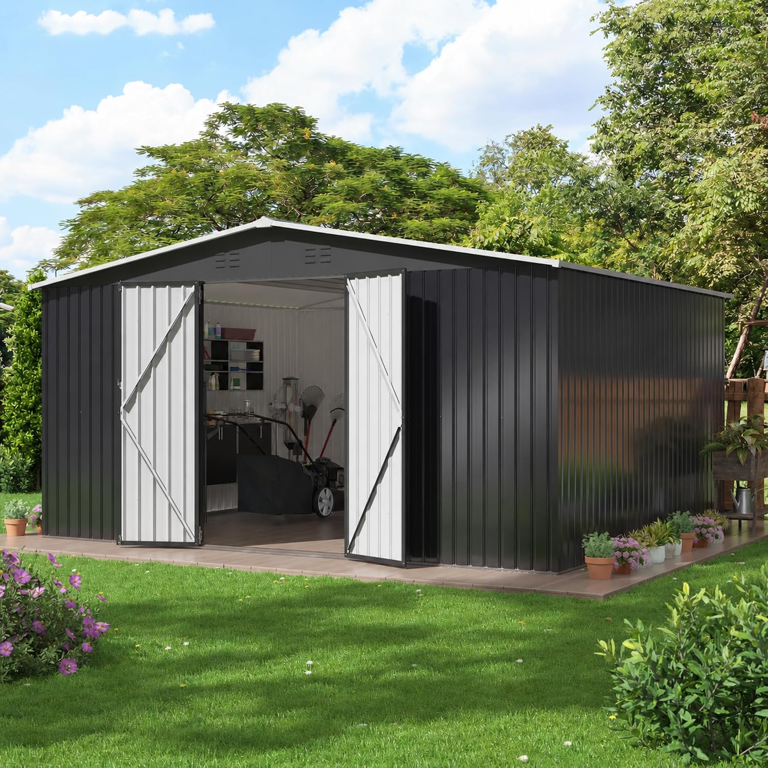 Polar Aurora 12x14 FT Outdoor Storage Shed Black